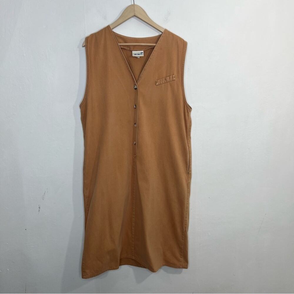 Vintage OshKosh Cotton Weathered Hazel Brown V Neck Dress Women's Size 12